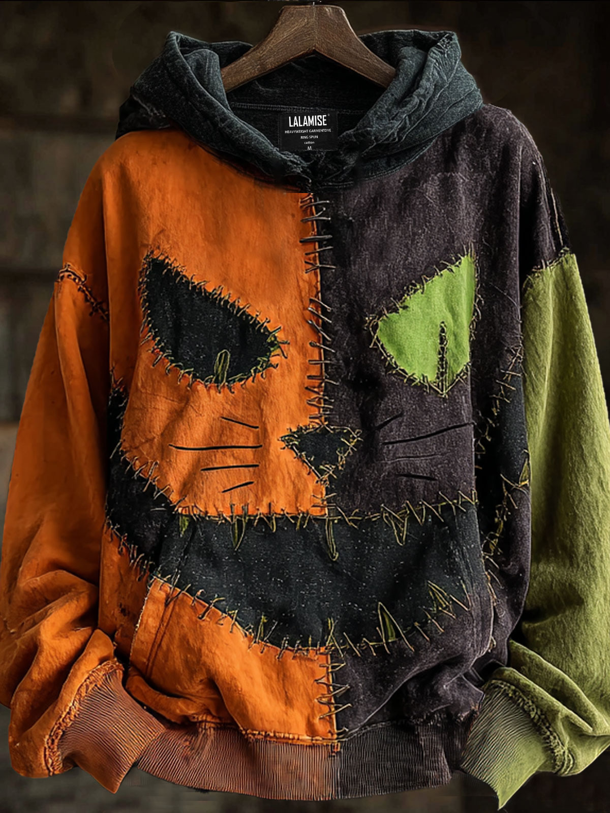 Halloween Cat Face Patchwork Art Print Casual Sweatshirt
