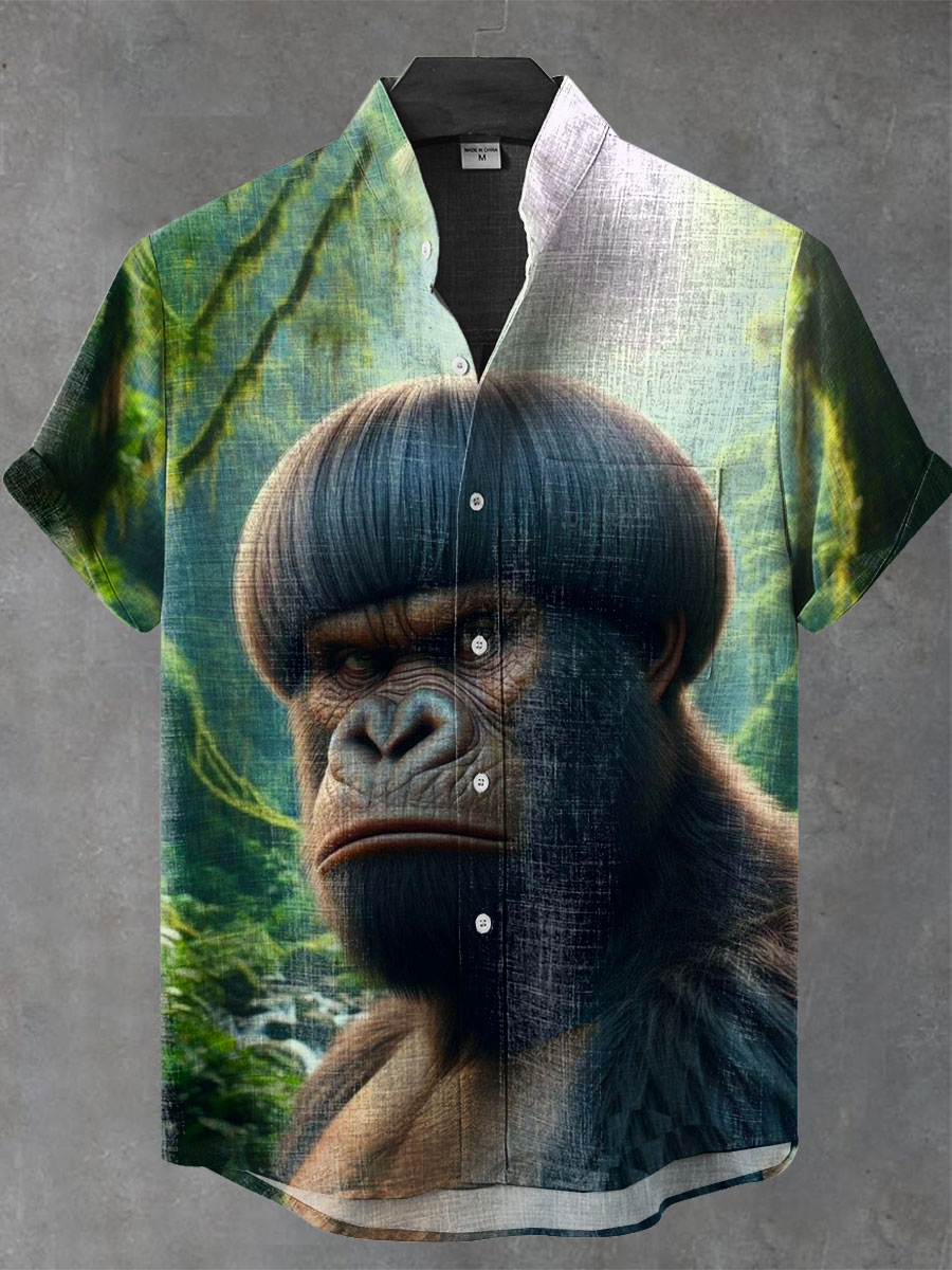 Funny Gorilla Art Print Casual 100% Cotton Shirt