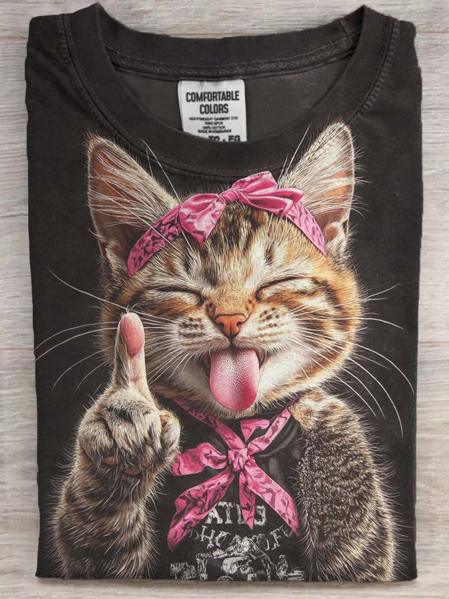 Funny Cute Cat Print Casual Short Sleeve T-Shirt