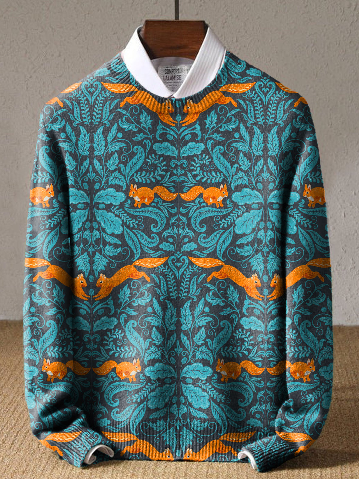 Damask Forest Squirrels Art Print Knit Pullover Sweater