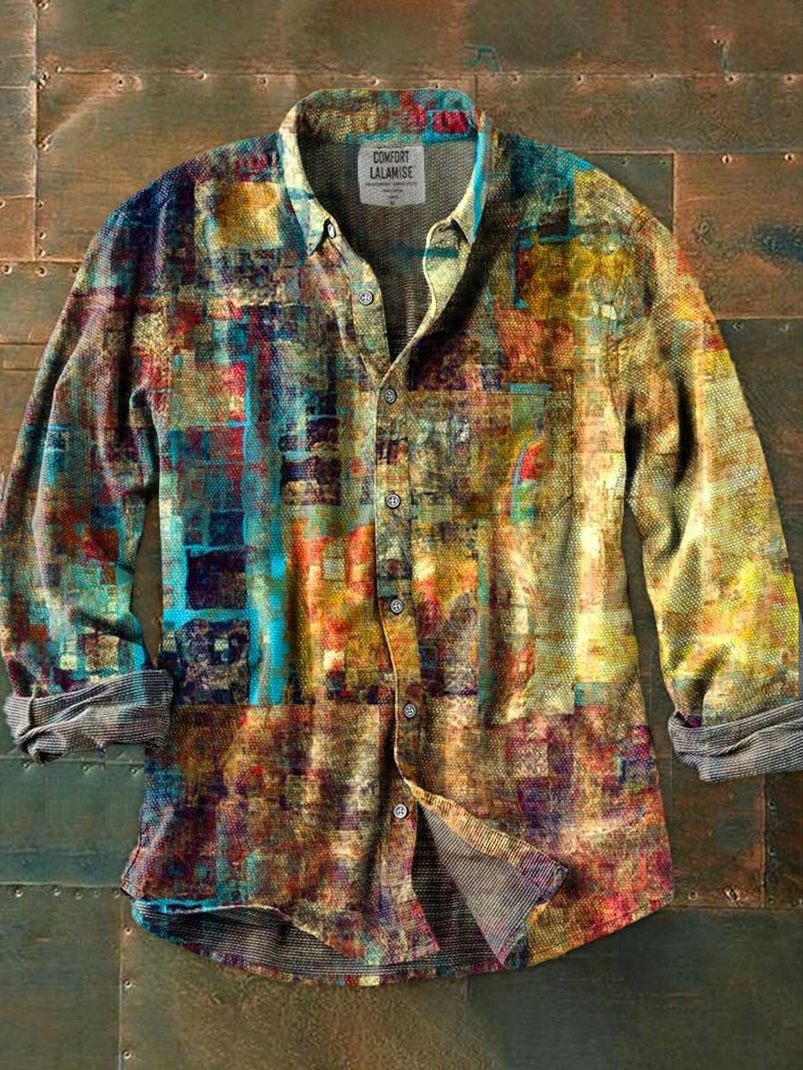 Vintage Abstrct Art Print 100% Cotton Long Sleeve Shirt