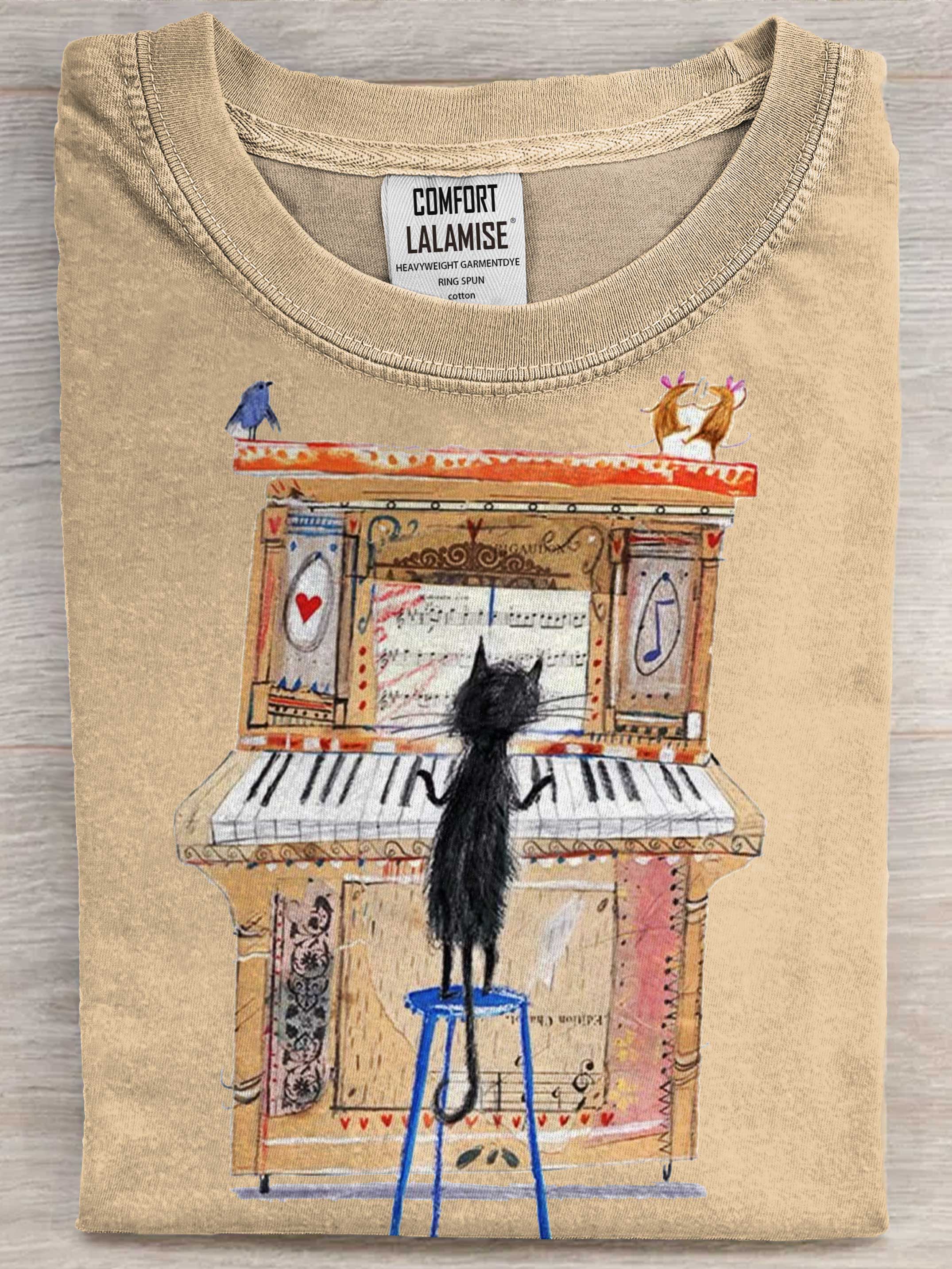 Funny Cat  Drawing Art Print Casual Short Sleeve T-shirt