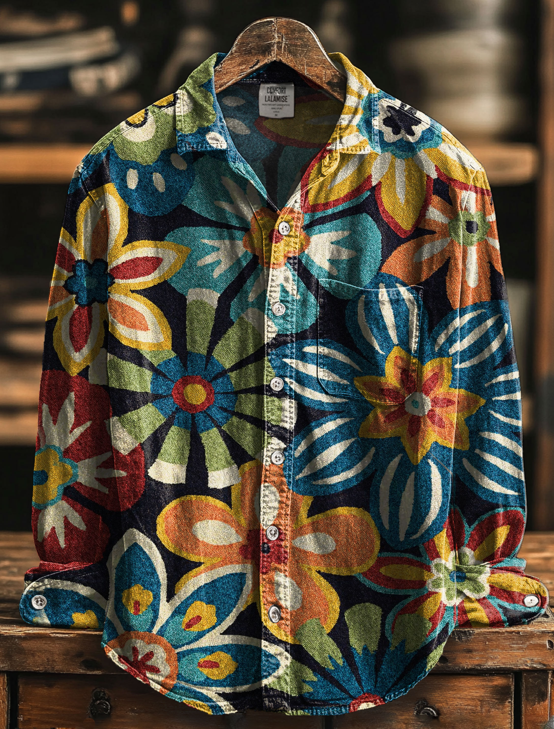 Vintage Floral Art Print 100% Cotton Long Sleeve Shirt