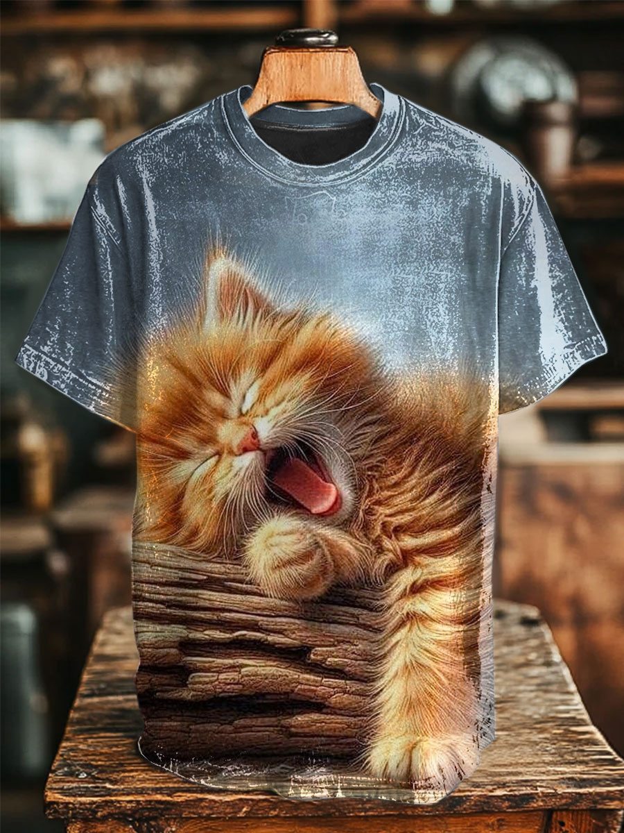 Funny Cat Print Casual Tee