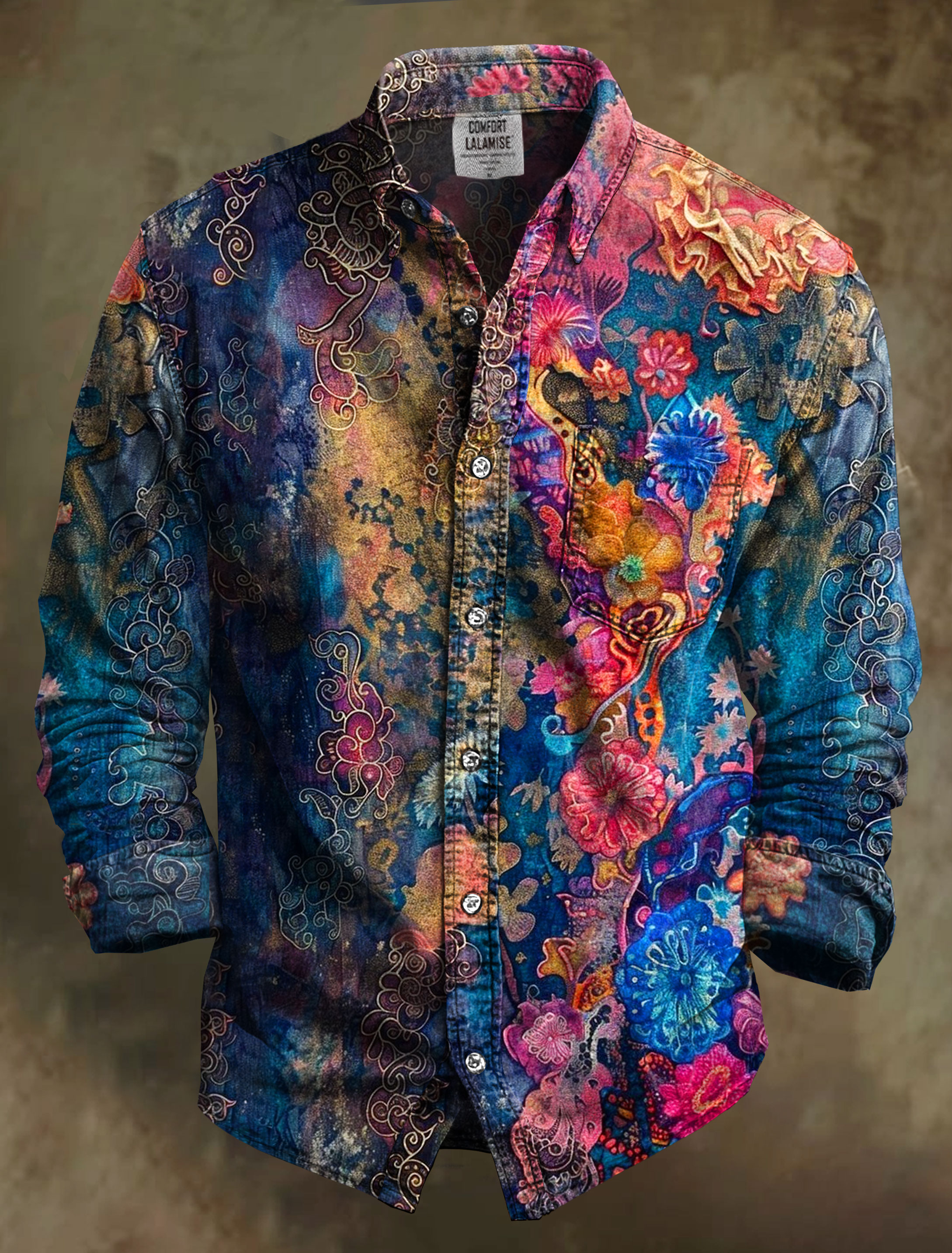 Vintage Floral Art Print 100% Cotton Long Sleeve Shirt