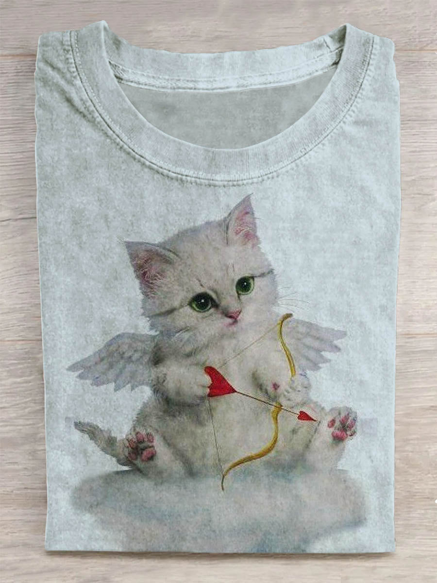 Unisex Cupid Cat Abstract Print T-Shirt