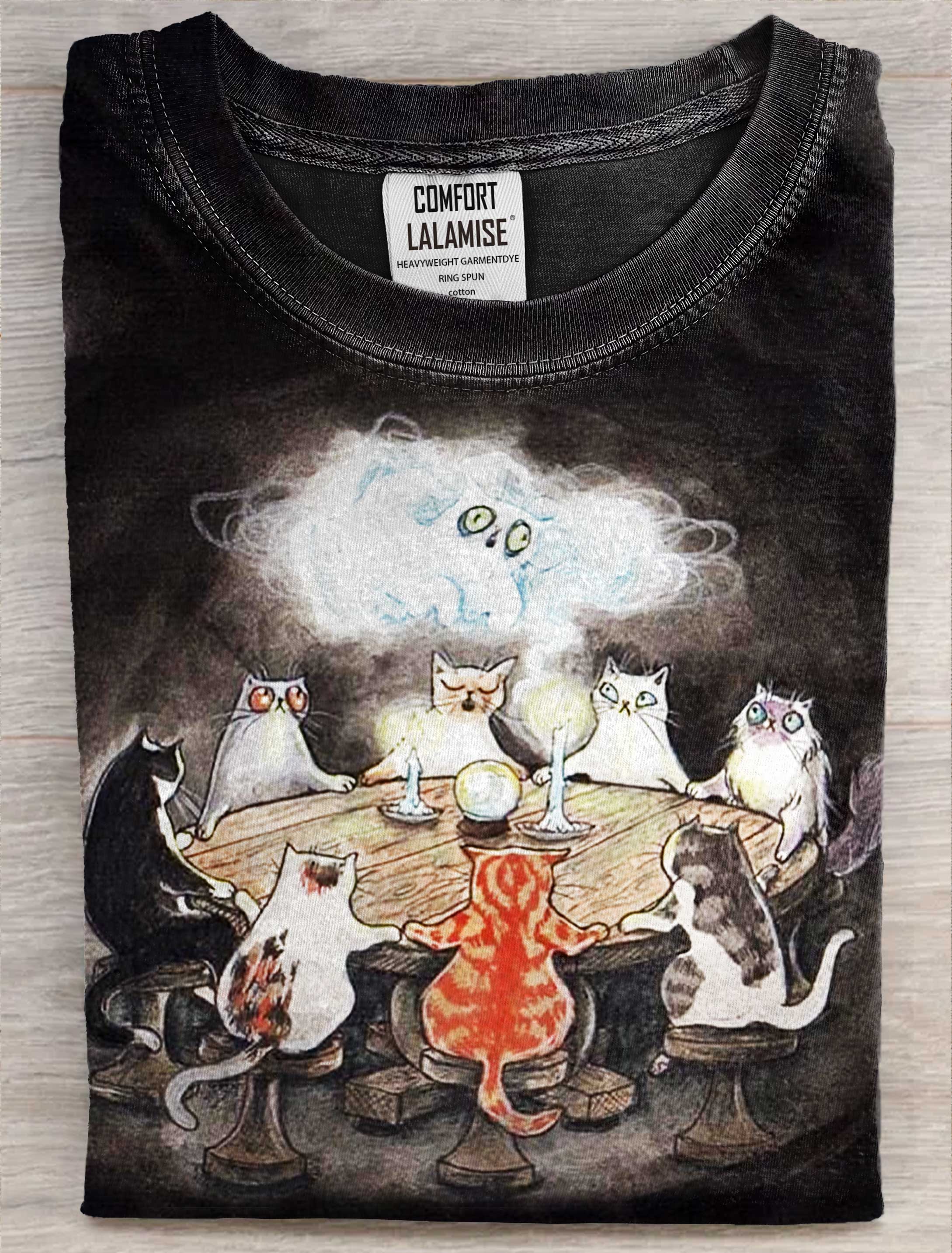 Cats Meeting Art Print Casaul Short Sleeve  T-shirt