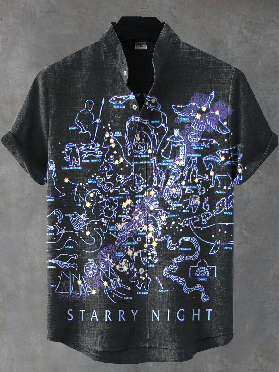 Starry Night Print Casual 100% Cotton Shirt
