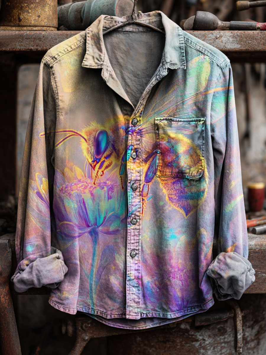 Bee Art Print 100% Cotton Long Sleeve Shirt