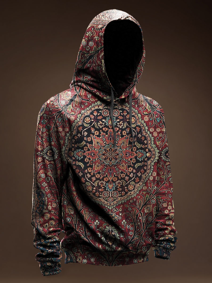 Ethnic Flower Prints Casual Hoodie Sweatshirt