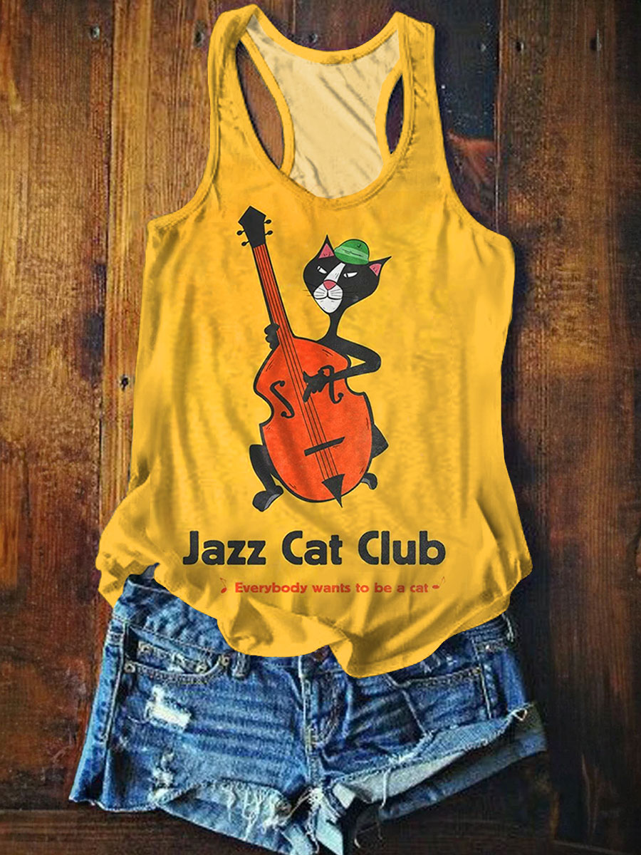 Vintage Funny Jazz Cat Art Tank Top