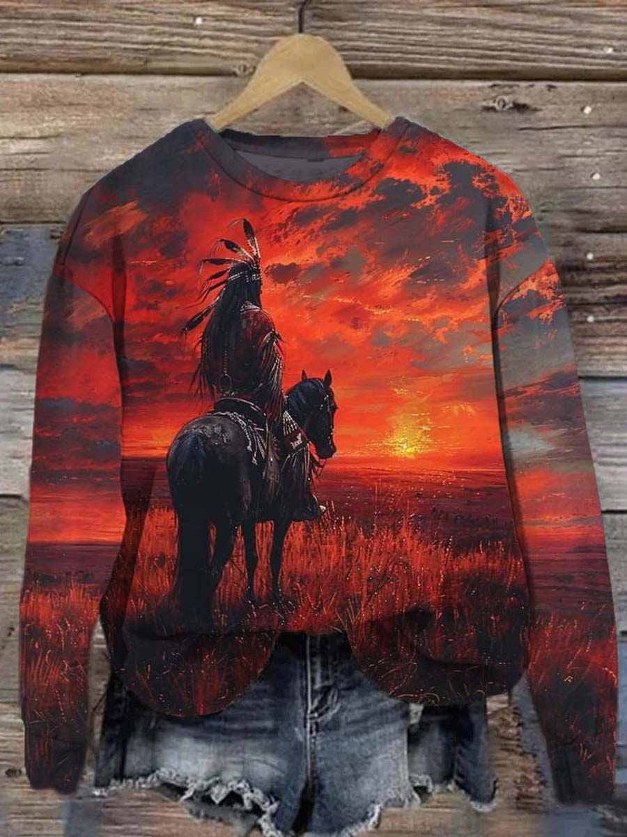 Unisex Vintage Tribal Ethnic Print Crew Neck Sweatshirt