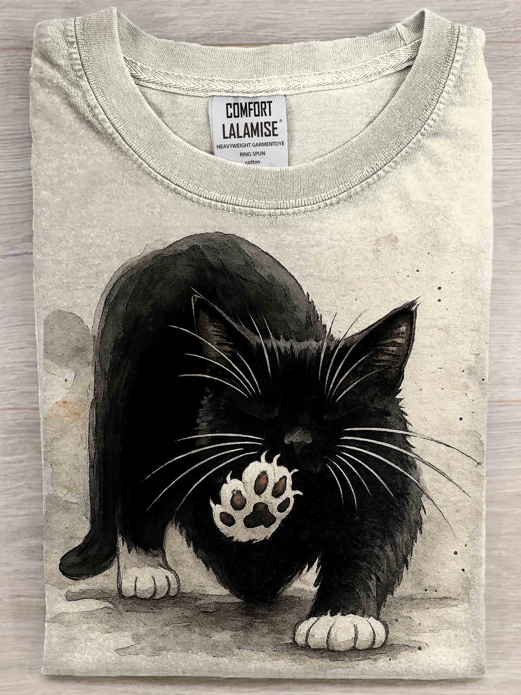 Stretching Cat Art Print Casaul Short Sleeve T-shirt