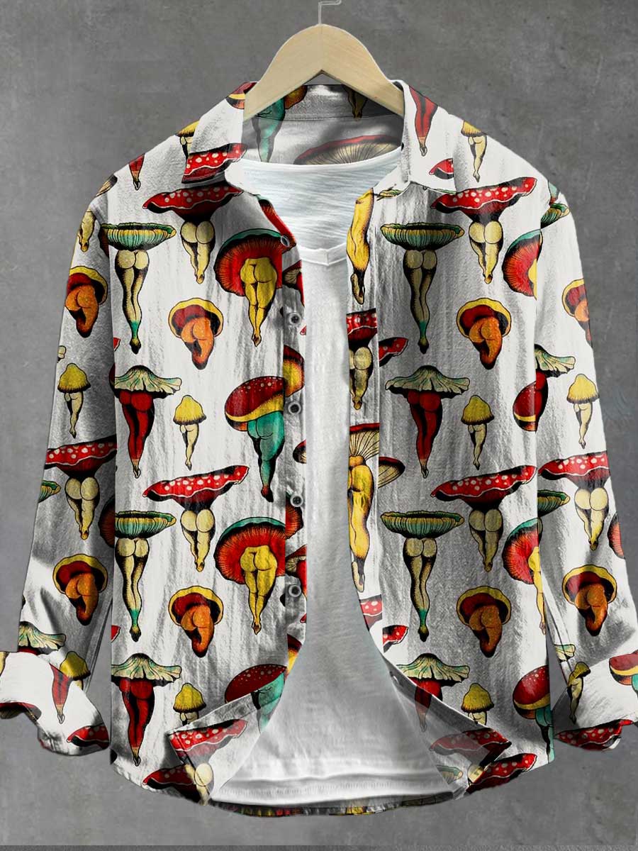 Vintage Mushroom Art Print 100% Cotton Long Sleeve Shirt