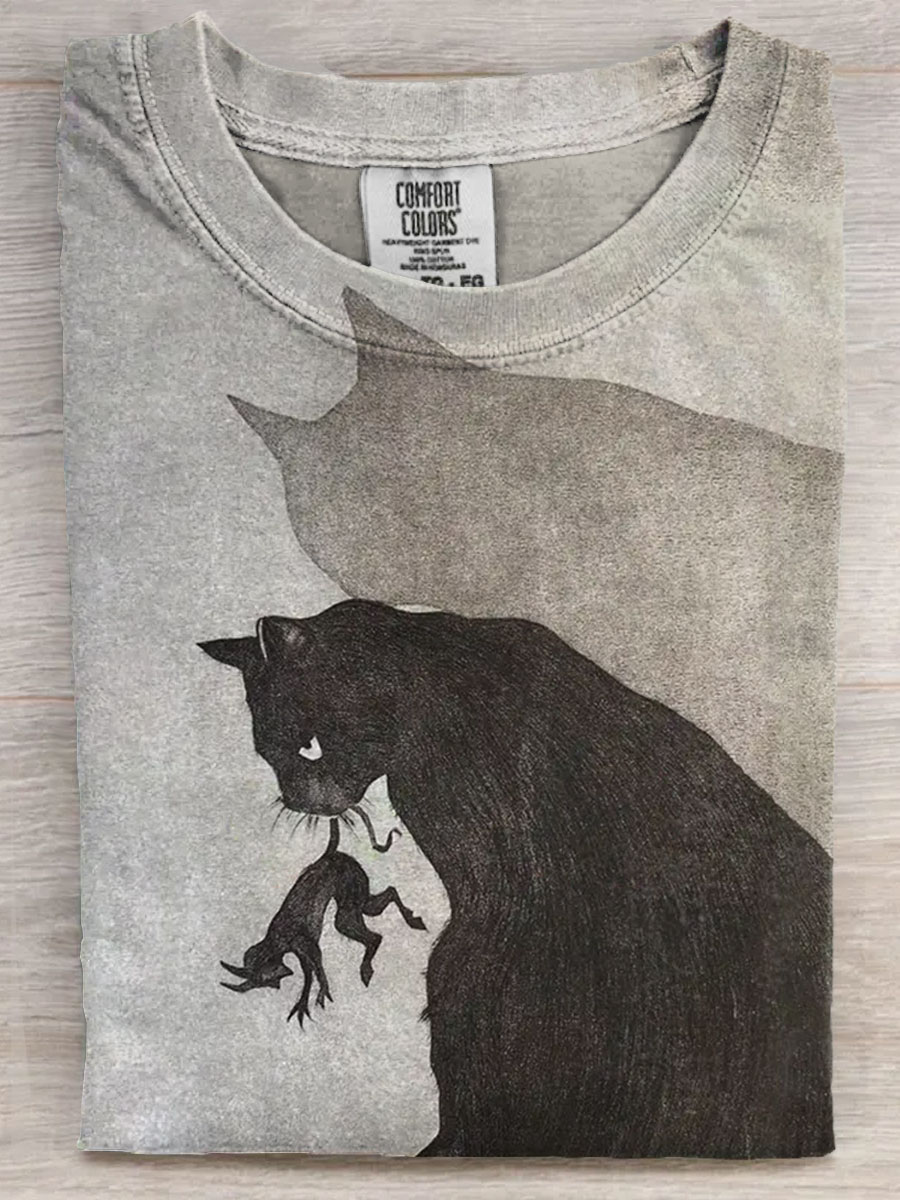 Cat Art Print Casual Short Sleeve T-shirt
