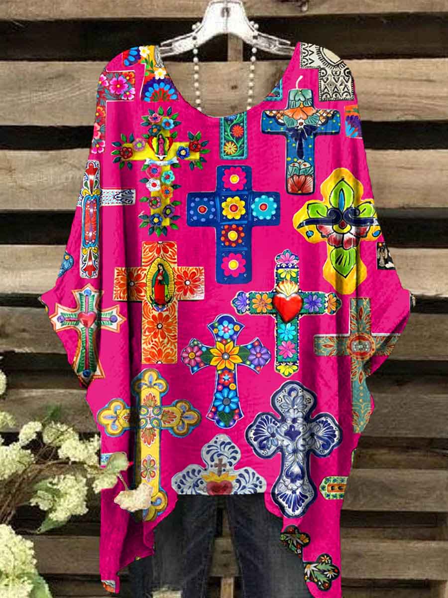 Women's Cross Art Print Casual Top