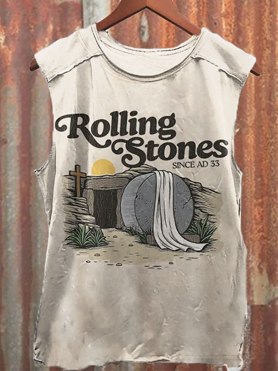 Vintage Print 100% Cotton Casual Tank Top
