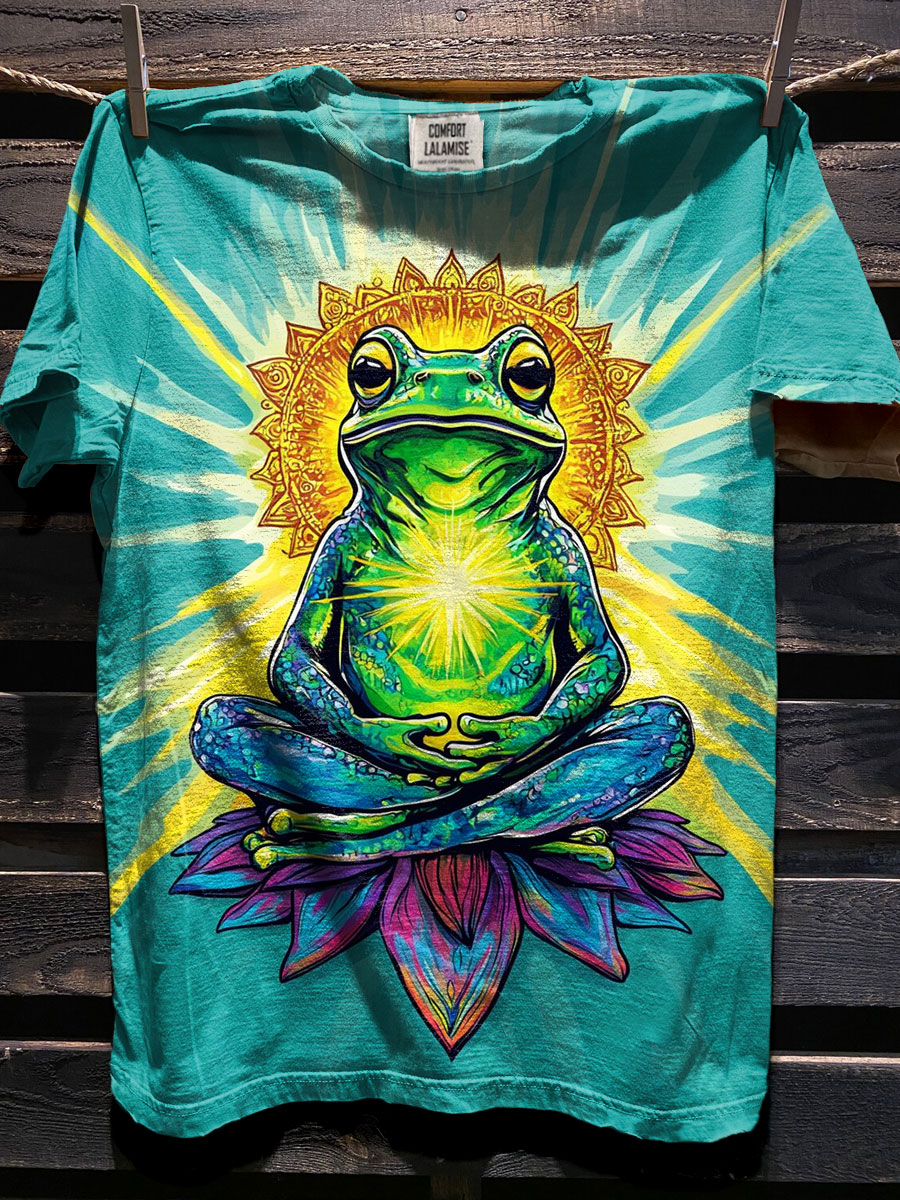 Meditation Yoga Calm Frog Art Print Casual Short Sleeve T-shirt