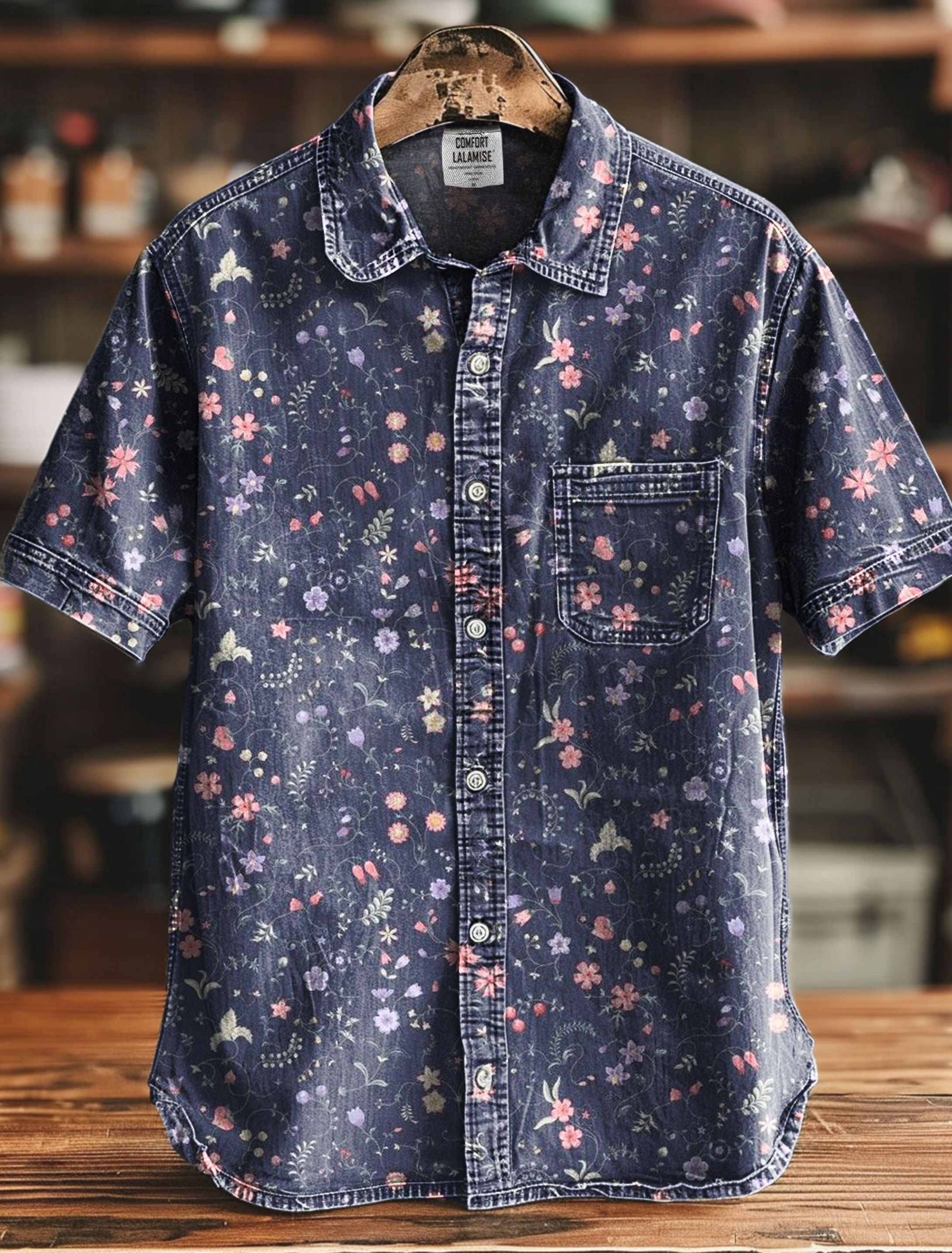 Vintage Country Floral Pattern Art Print Casual 100% Cotton Shirt