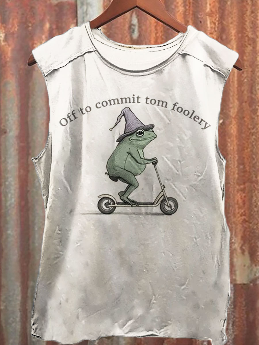 Vintage Print 100% Cotton Casual Tank Top