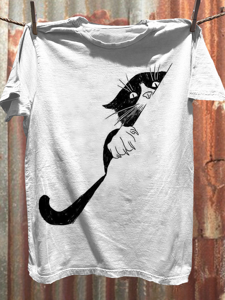 Cat in the Dark Art Print Casaul Short Sleeve T-shirt