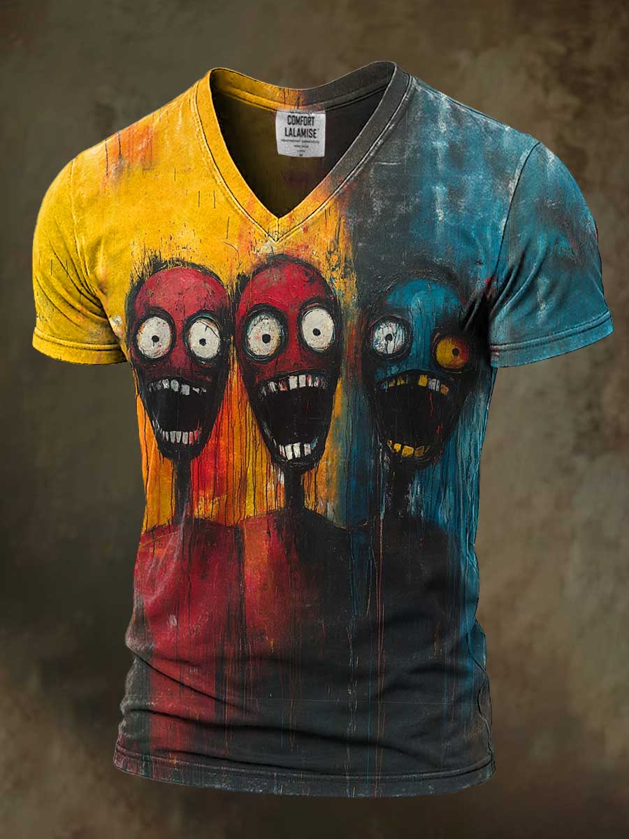 Abstrct Scared Art Print Casaul Short Sleeve V-neck T-shirt