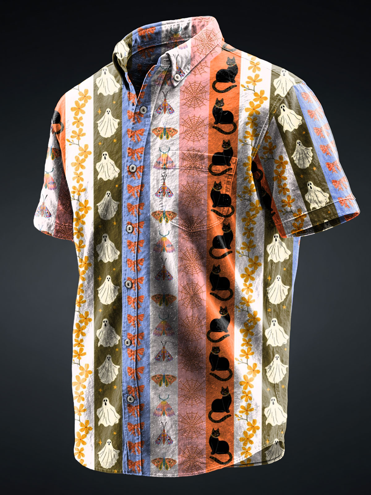 Halloween Stripe Art Print 100% Cotton Denim Shirt