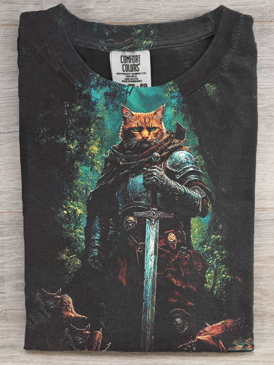 Cat Warrior Art Print Casaul Short Sleeve T-shirt