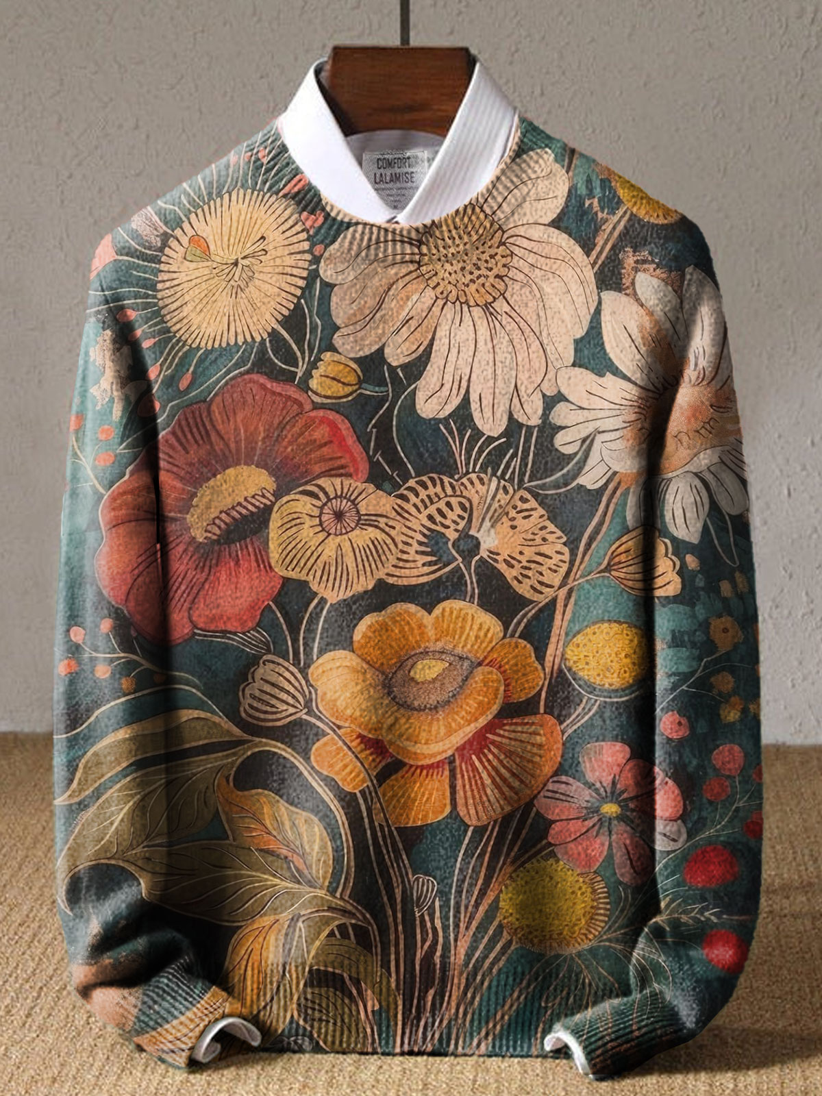 Vintage Botanical Boho Wildflowers Painting Flower Art Print Knit Pullover Sweater