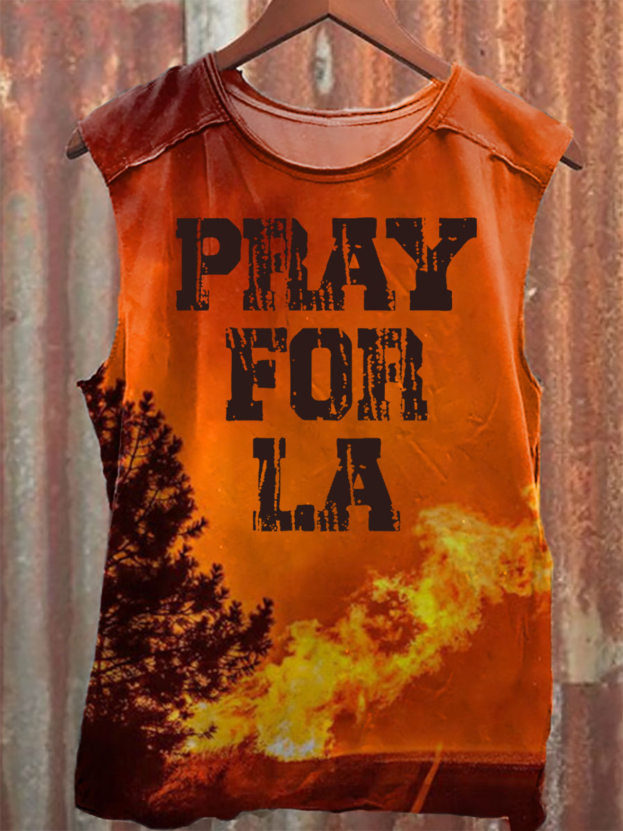 Pray for LA  Print 100% Cotton Casual Tank Top