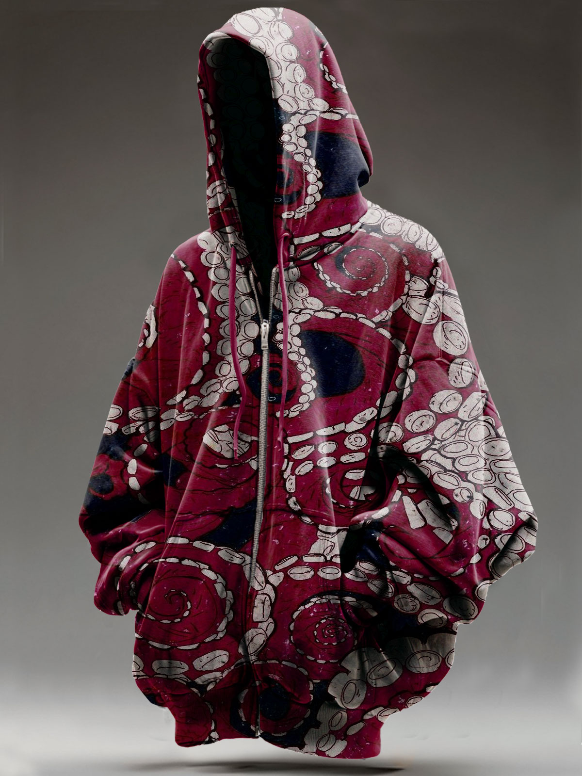 Vintage Octopus Art Print Casual Zip Hoodie Sweatshirt