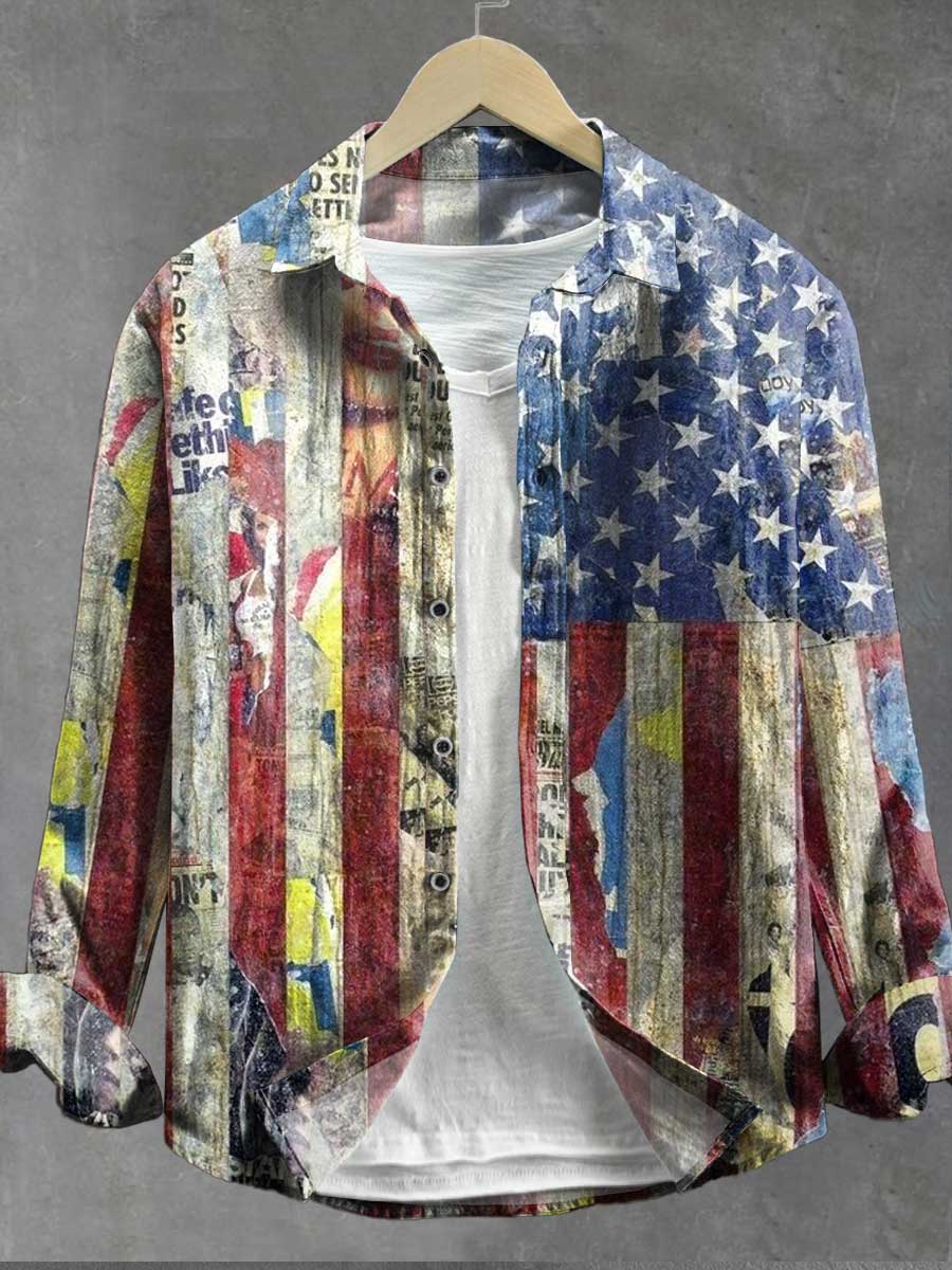 Vintage Flag Art Print 100% Cotton Long Sleeve Shirt