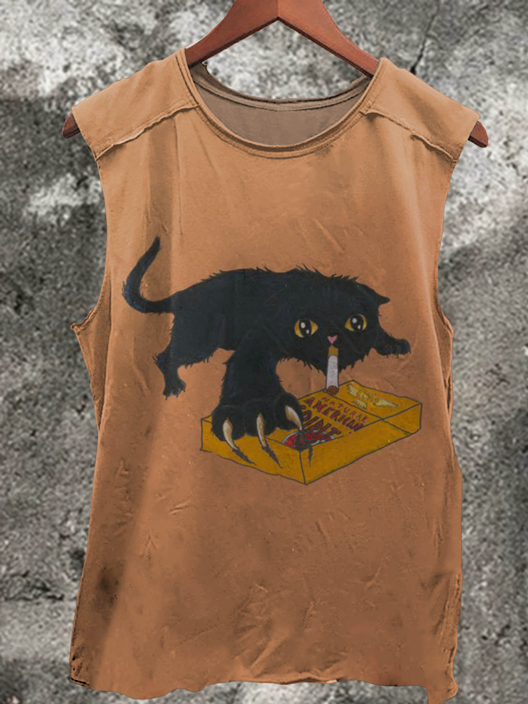 Nervous Smoking Cat Print 100% Cotton Casual Tank Top
