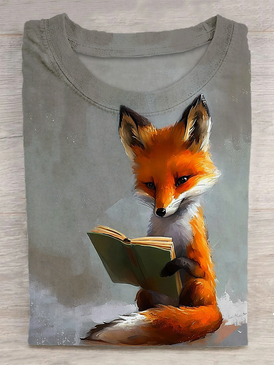 Unisex Fox Printed Vintage Fashion Loose Short Sleeve T-Shirt