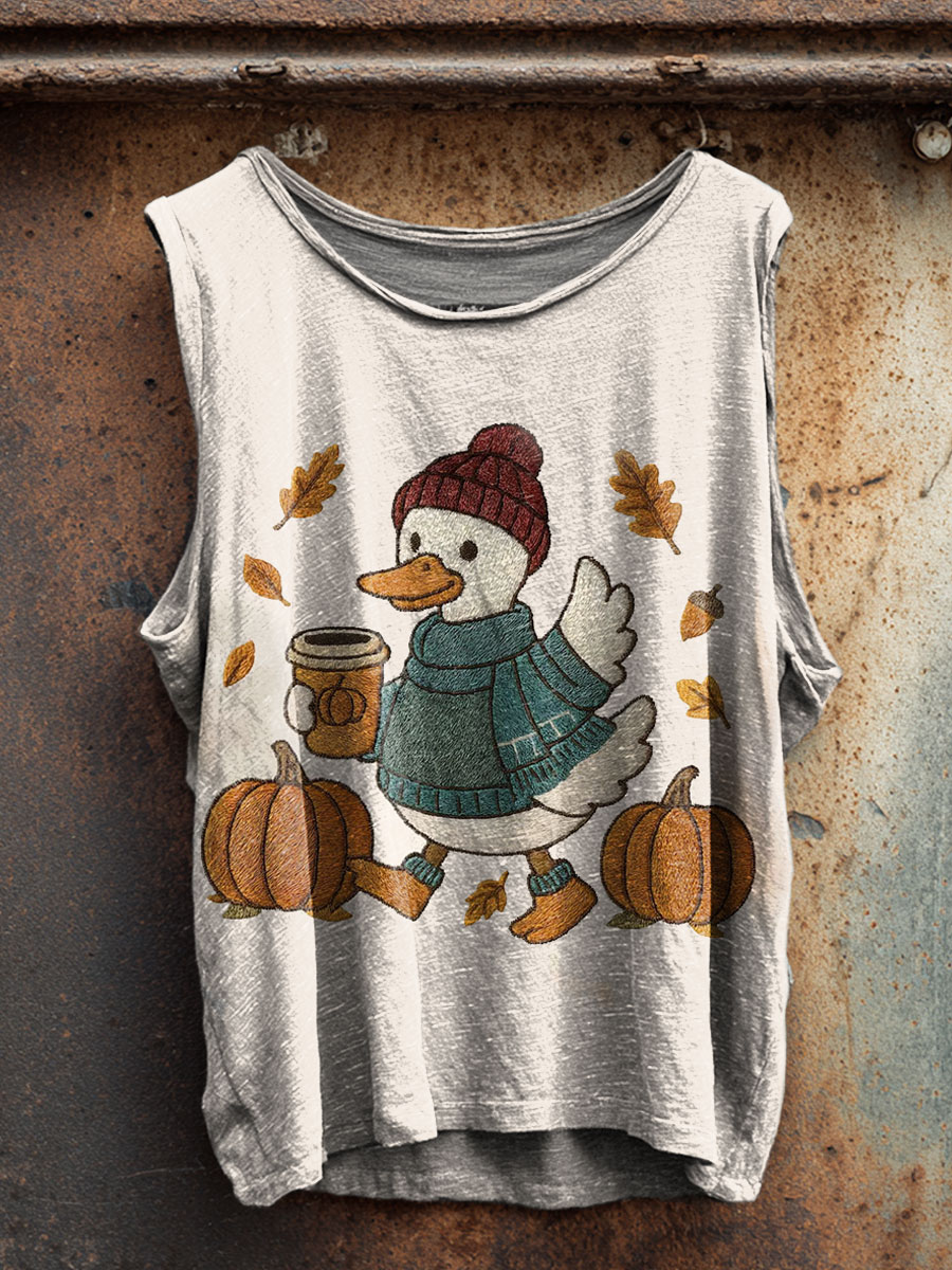 Fall Duck Print 100% Cotton Casual Tank Top