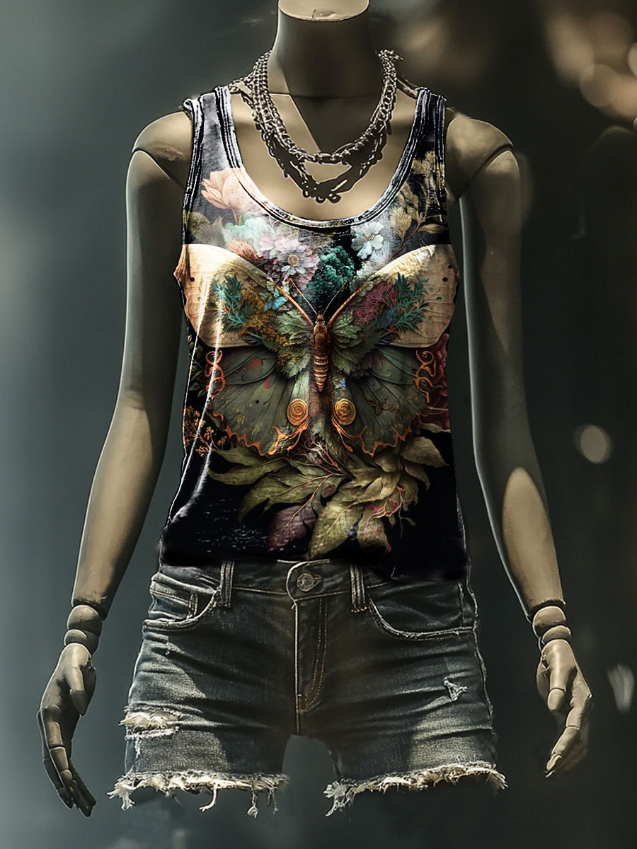 Butterfly Print Casual Tank Top