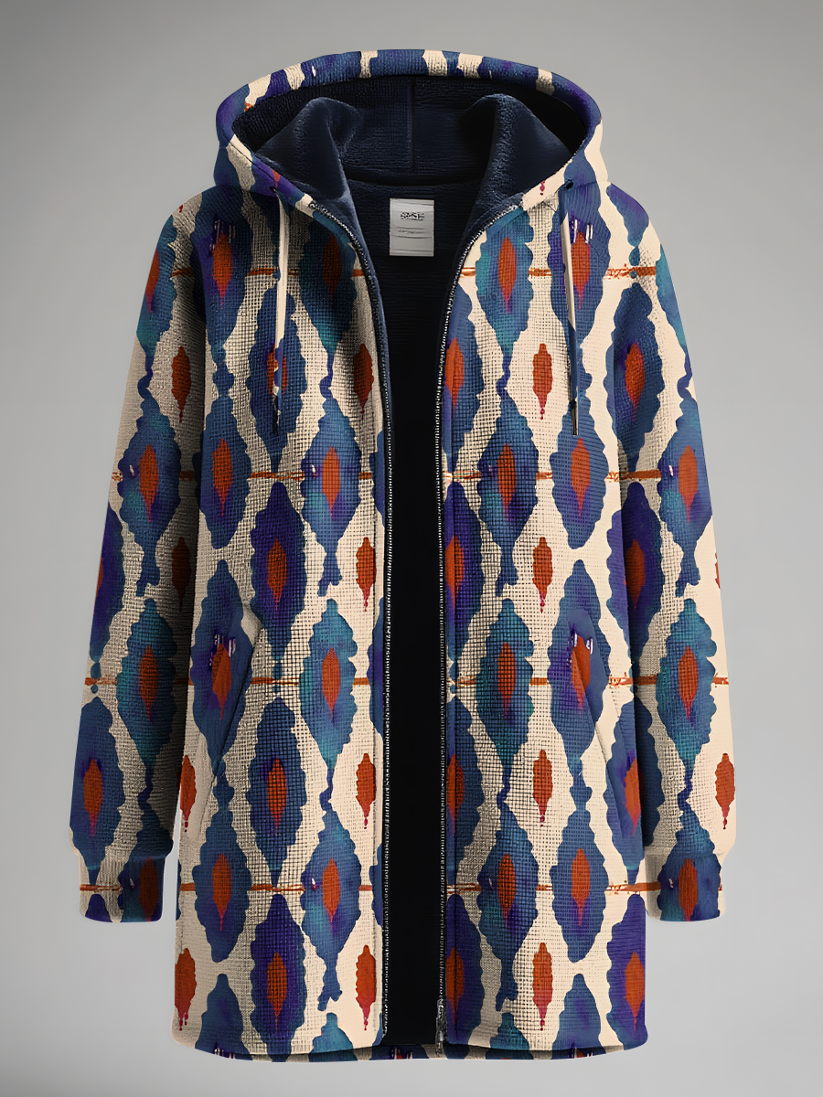 Vintage Ethnic Patterns Art Print Unisex Plush Thick Long-Sleeved Sweater Cardigan Coat