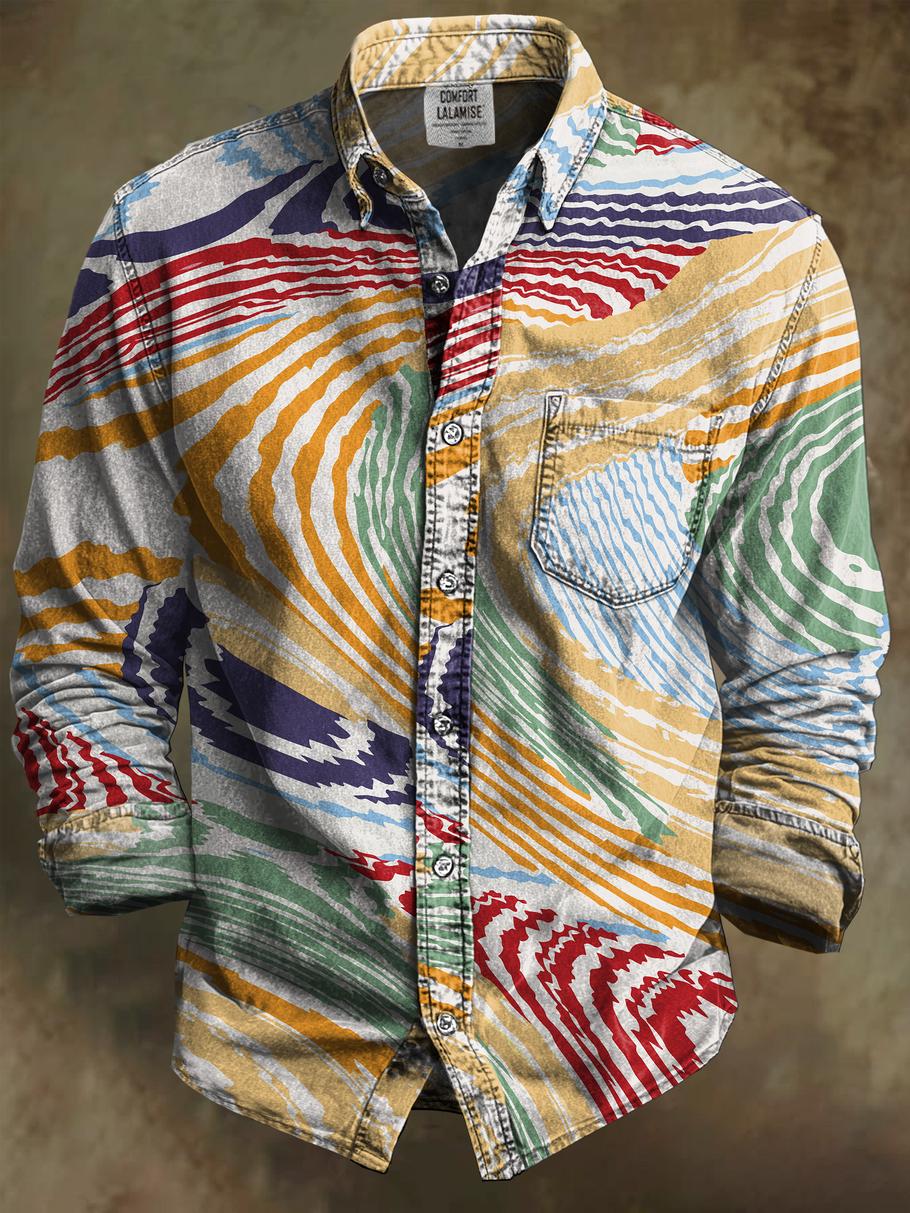Vintage Abstract Rainbow elements Art Print 100% Cotton Long Sleeve Shirt