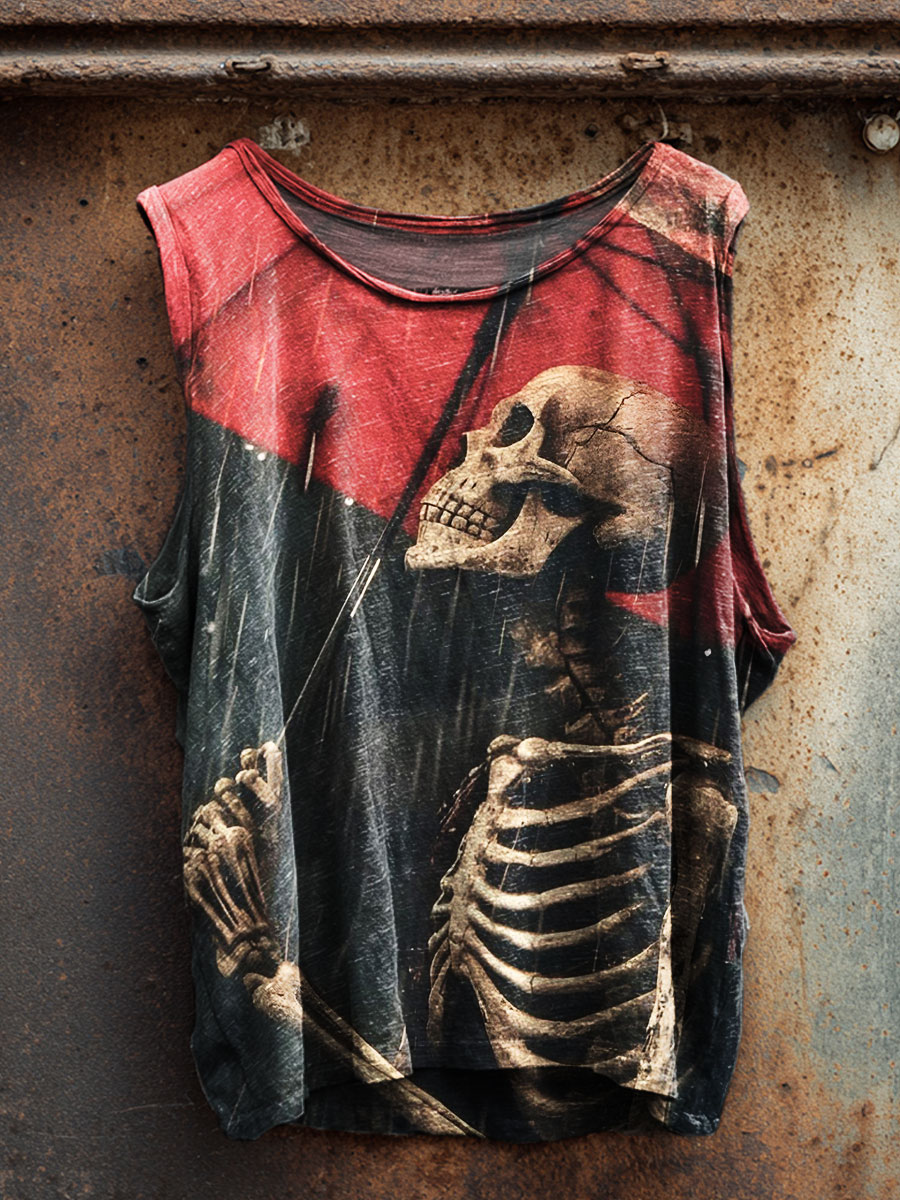 Vintage Skull Print 100% Cotton Casual Tank Top