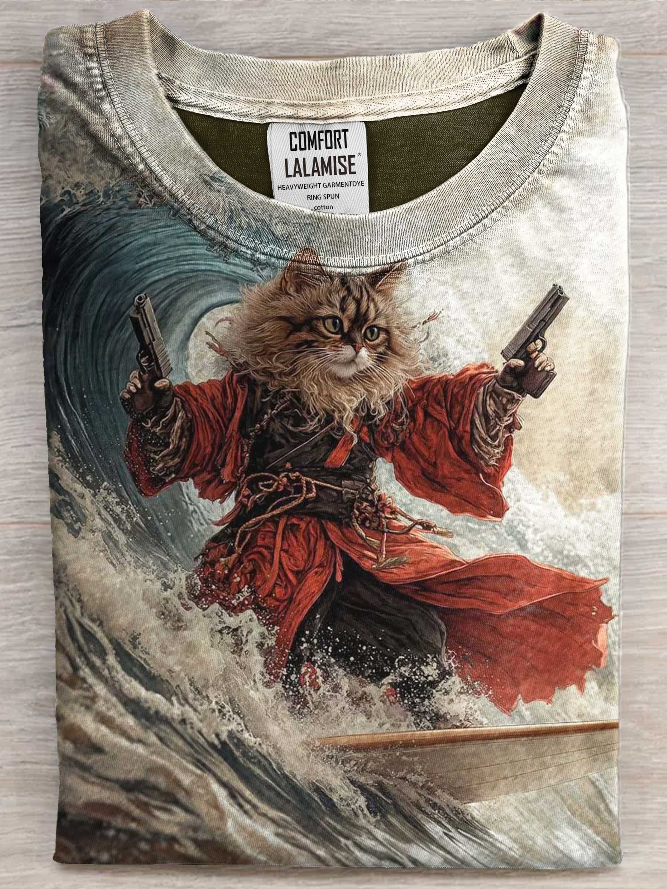 Cat Art Print Casaul Cotton Short Sleeve T-shirt