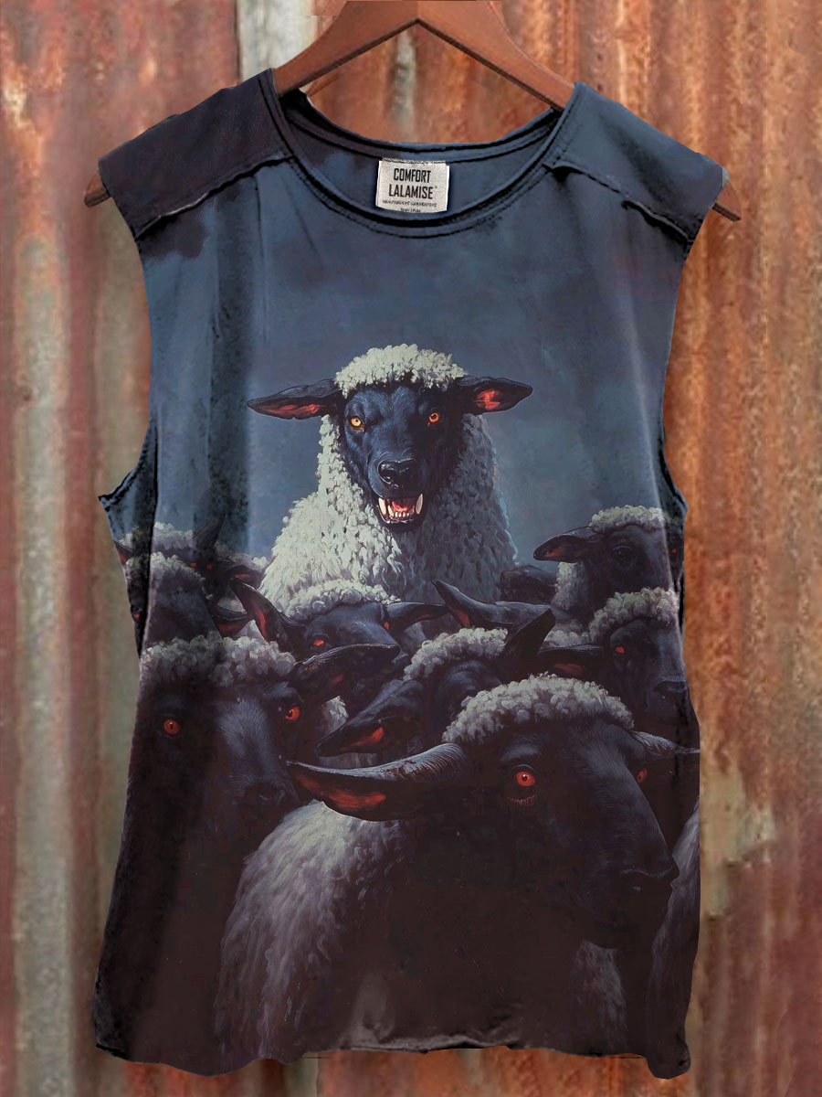 Black Sheep Art Print 100% Cotton Casual Tank Top