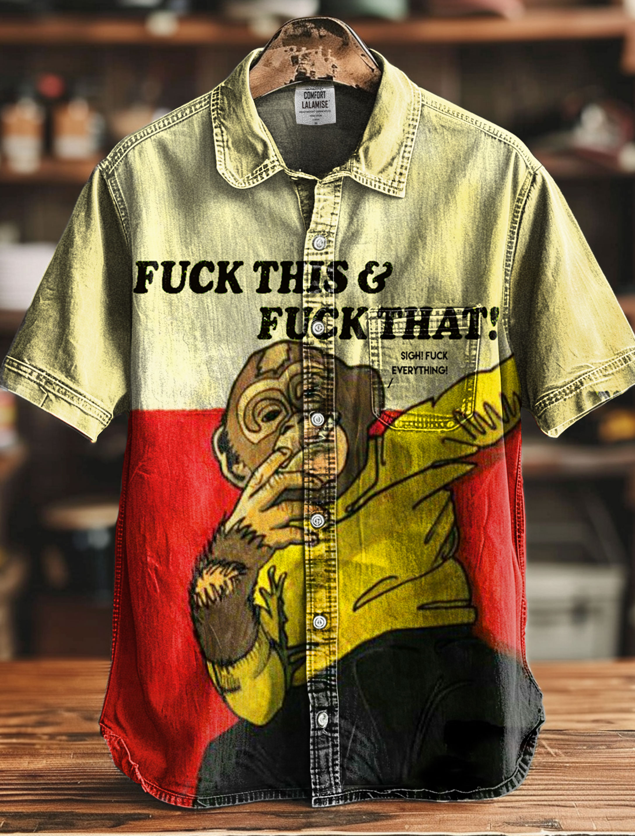 Fuck Everthing Funny Art Print 100% Cotton Denim Shirt
