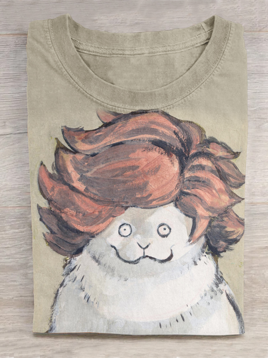 Funny Cat Art Print Printed T-shirt