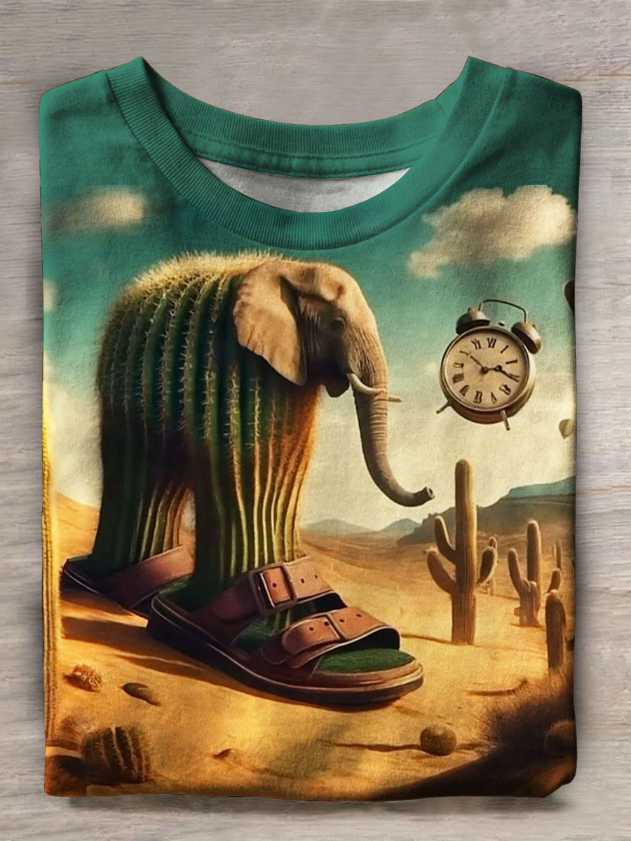 Funny Cactus Elephant Print Casual T-shirt