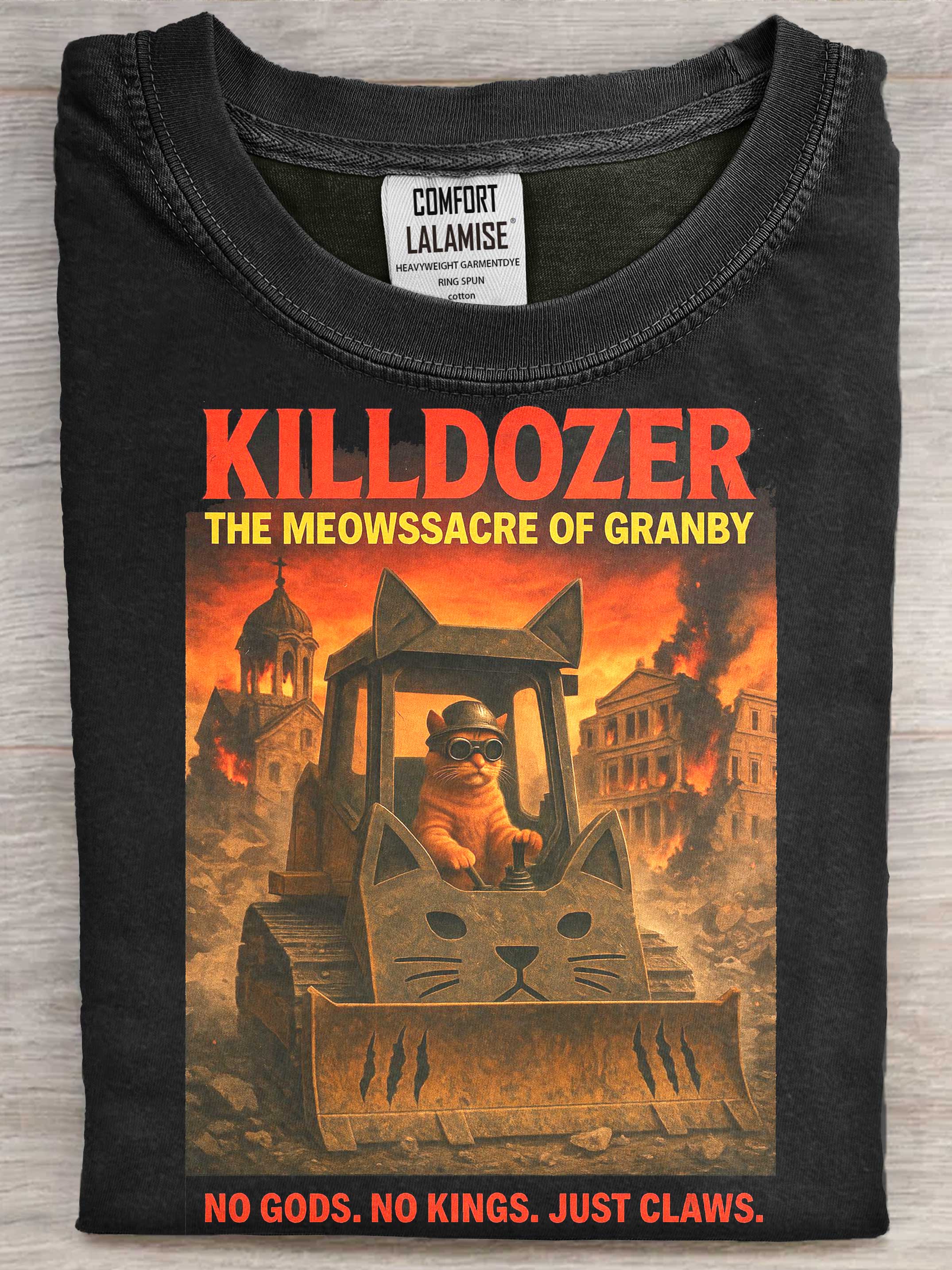 Killdozer Funny Cat Art Print Cotton Casaul Short Sleeve T-shirt