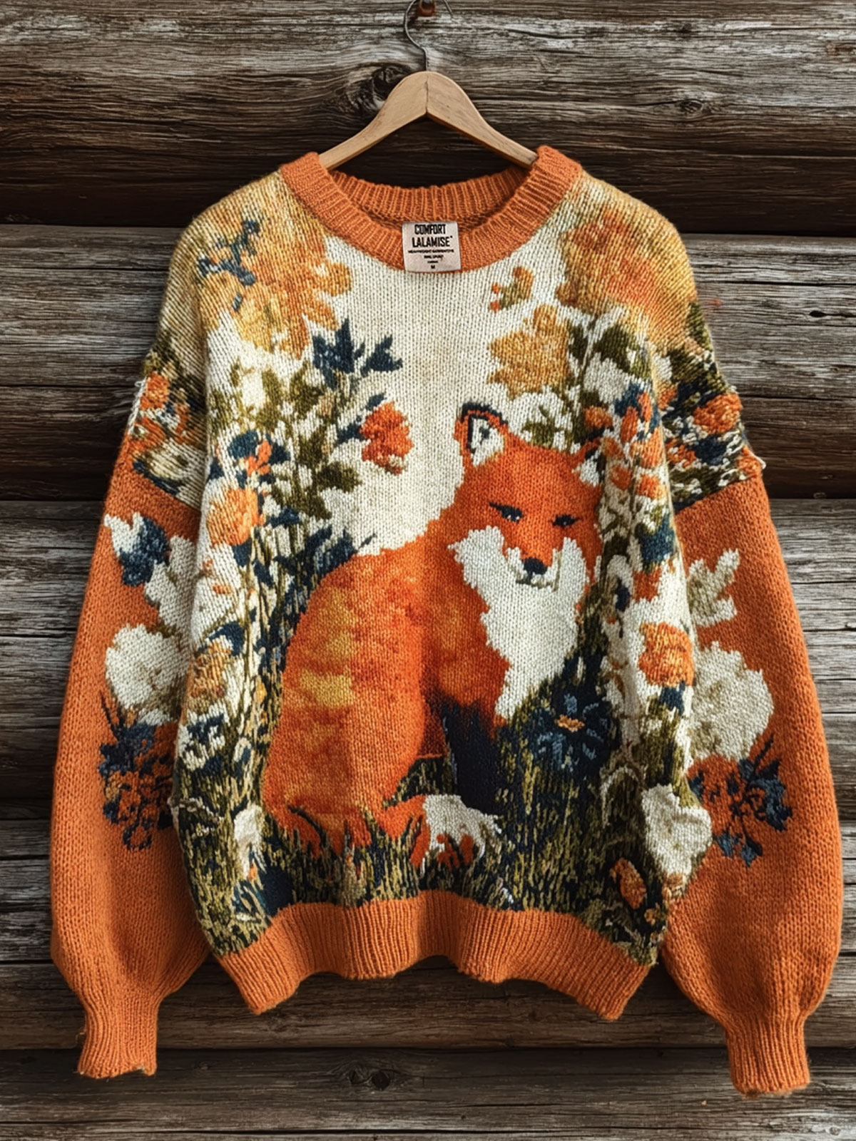 Vintage Autumn Fox With Flowers Art Print Knit Pullover Sweater