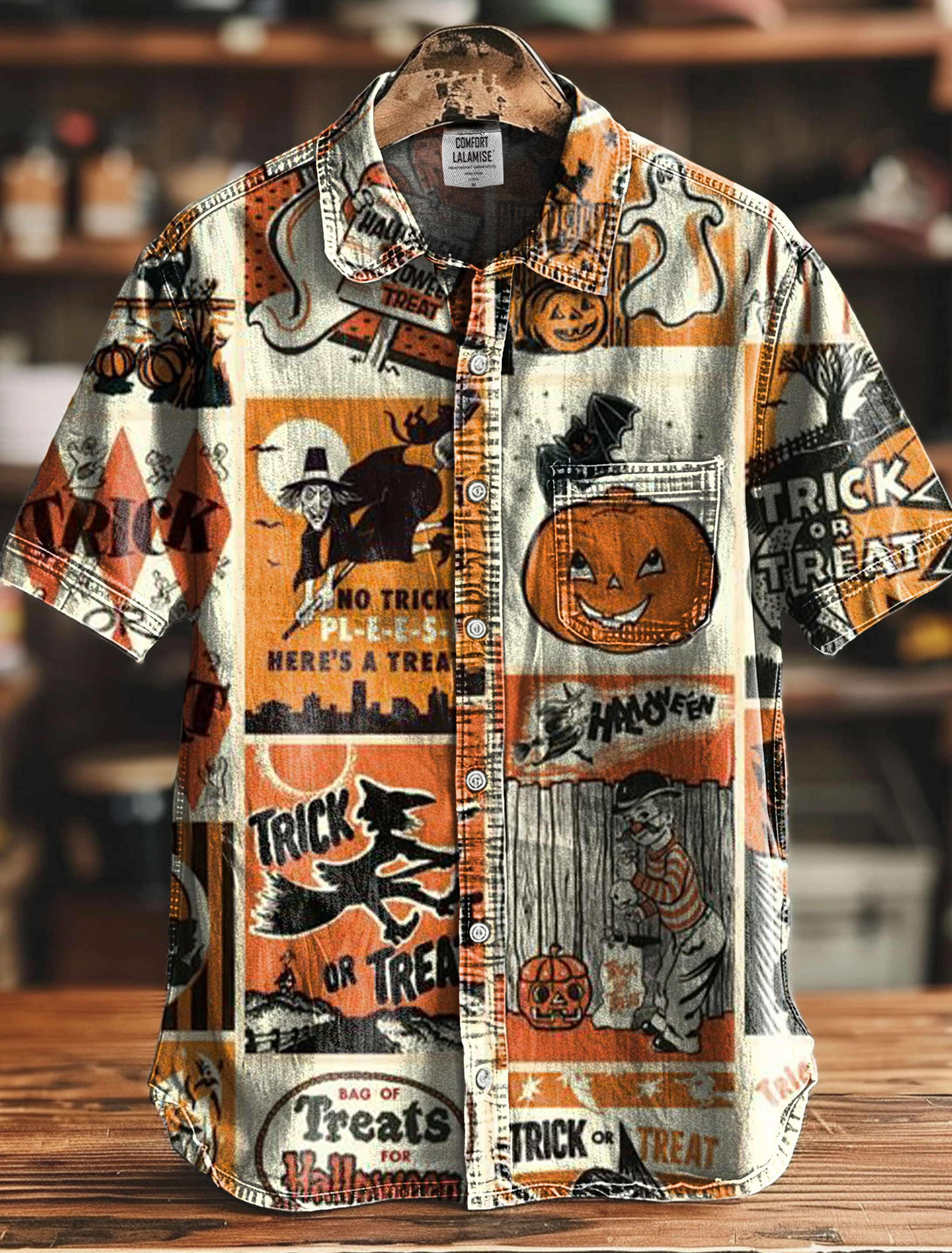 Vintage Abstract Cool Halloween Art Print Casual100% Cotton Shirt