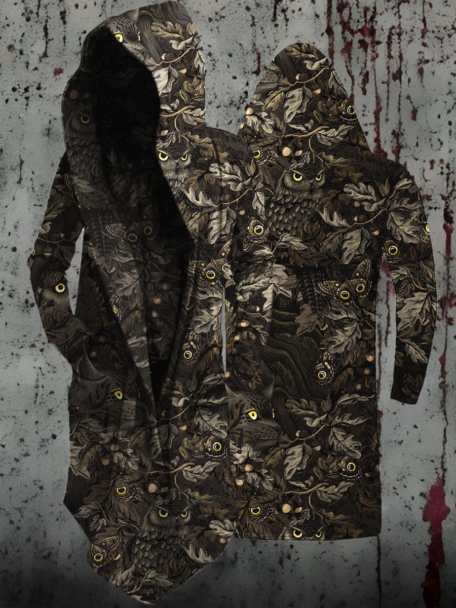 Owl Print Casual Hoodie Jacket