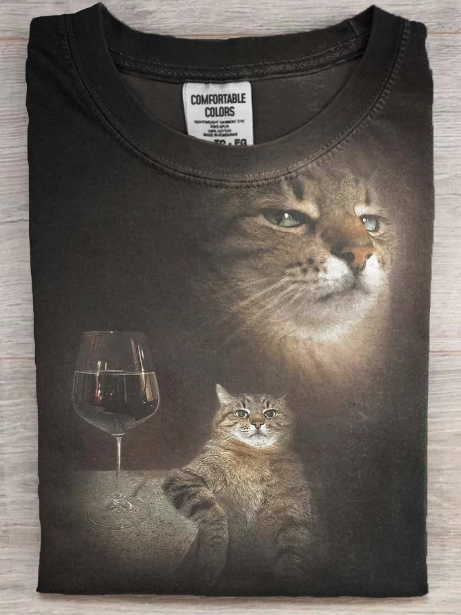Funny Cat Print Casual Short Sleeve T-Shirt