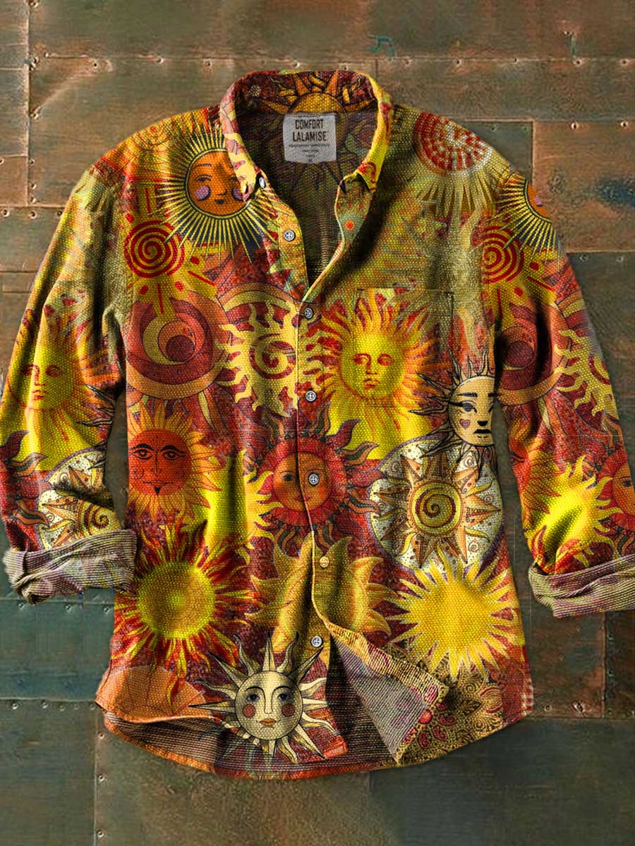 Vintage The Sun Art Print 100% Cotton Long Sleeve Shirt